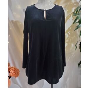 Lauren Ralph Lauren Velvet Cold Shoulder Long Sleeve Top Size M Black Keyhole
